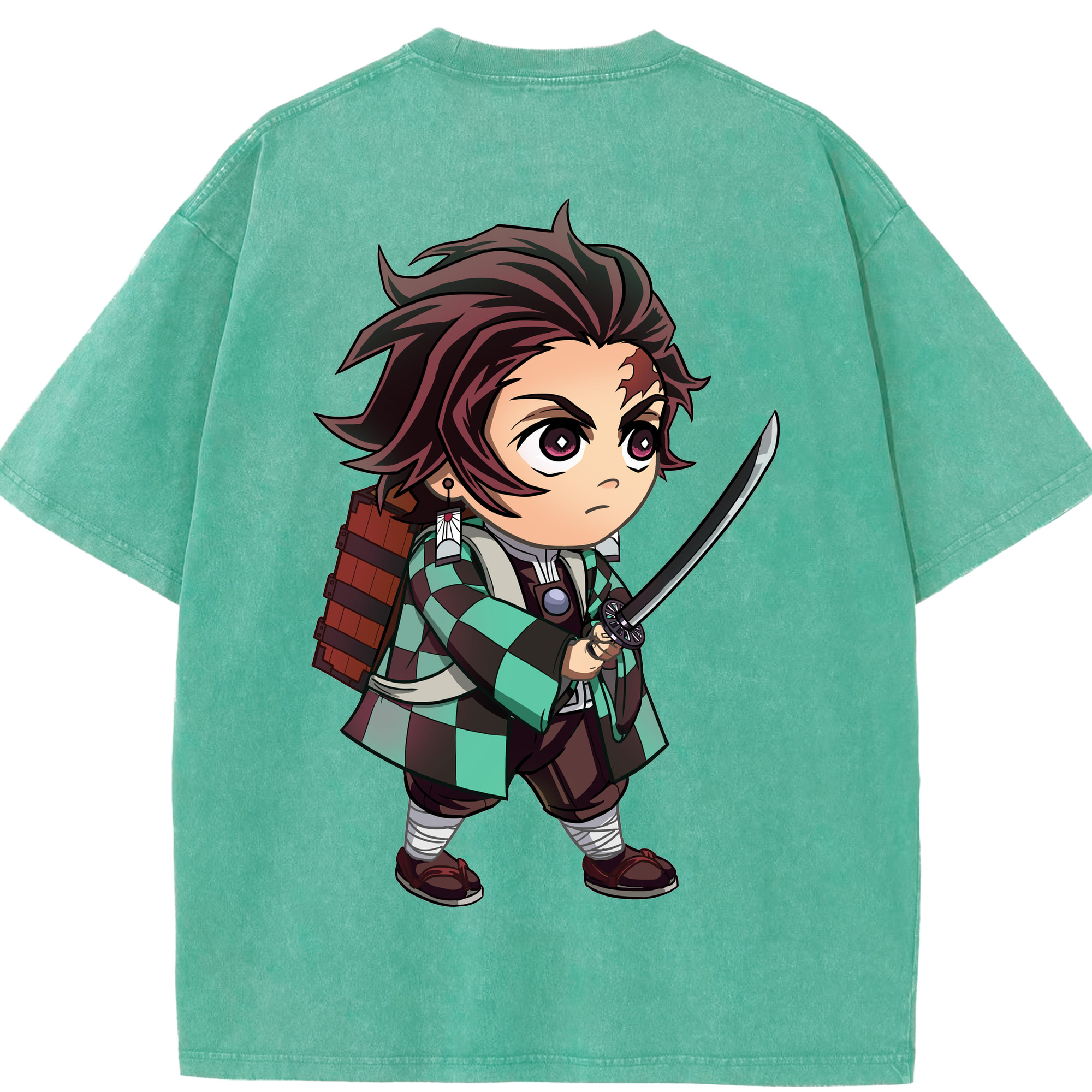 （画像用） 鬼滅の刃 竈門 炭治郎／かまど たんじろう Kamado Tanjirou 綿100% ヴィンテージ風 半袖Tシャツ（背面プリント）